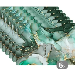 MuchoWow Placemat (6stuks) 45x30cm Goud Marmer Groen Luxe Hot