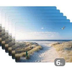MuchoWow Placemat (6stuks) 45x30cm Duin Meeuw Strand Zee Zon Outlet