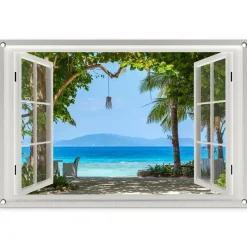 MuchoWow Tuinposter 90x60cm Doorkijk Boom Zee Palmboom Clearance