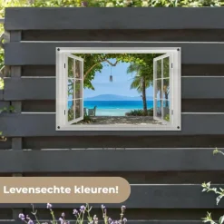MuchoWow Tuinposter 90x60cm Doorkijk Boom Zee Palmboom Clearance