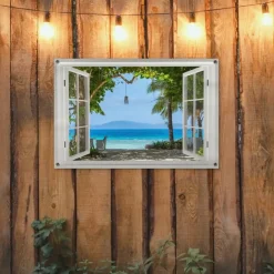 MuchoWow Tuinposter 90x60cm Doorkijk Boom Zee Palmboom Clearance