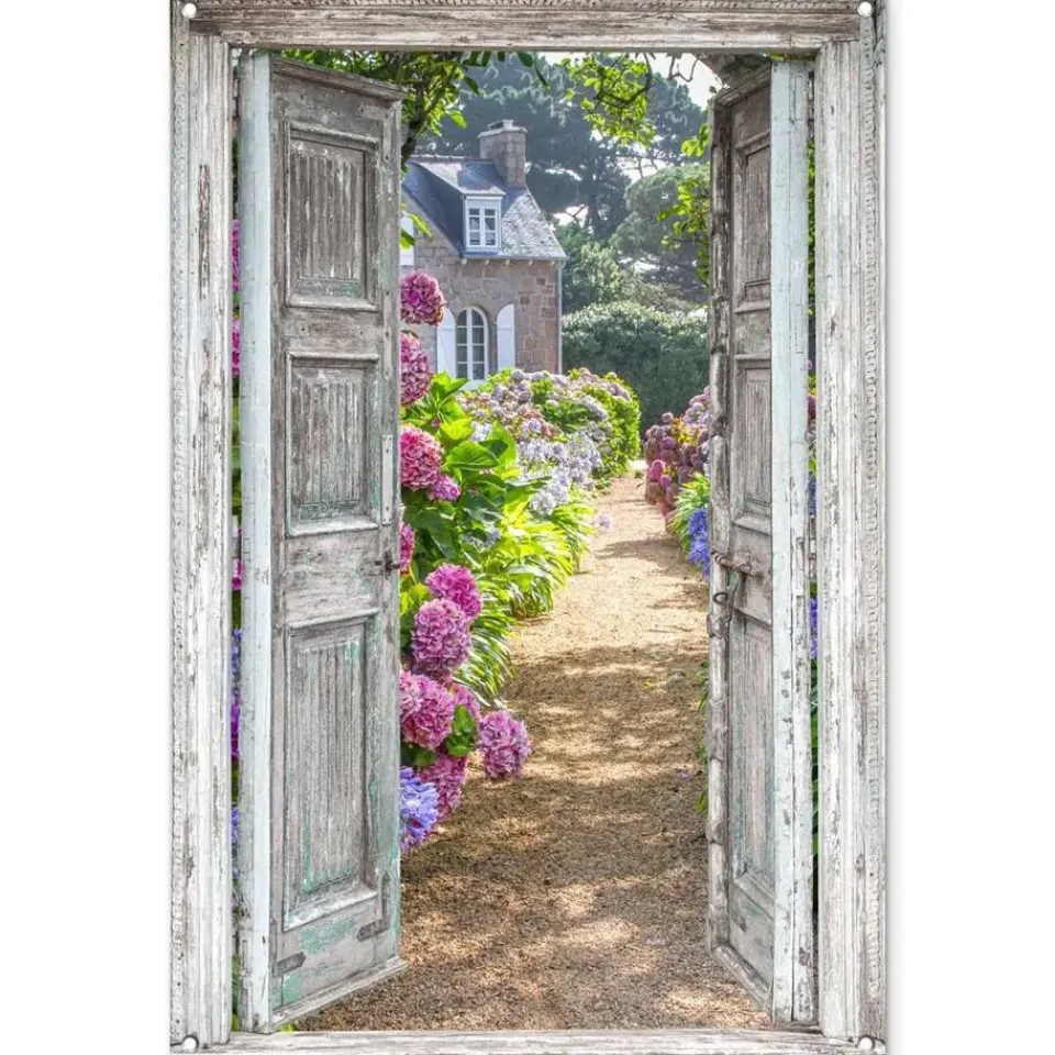 MuchoWow Tuinposter 80x120cm Doorkijk Hortensia Bloemen Hot