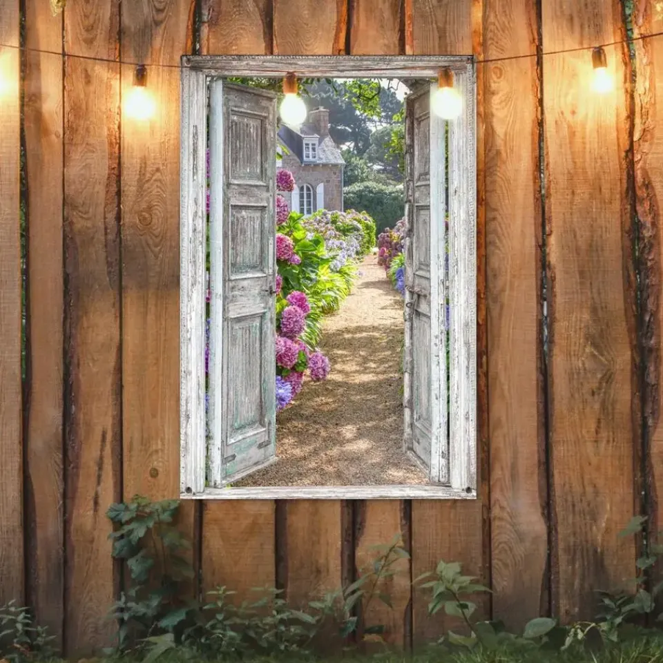 MuchoWow Tuinposter 80x120cm Doorkijk Hortensia Bloemen Hot