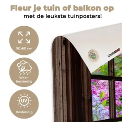 MuchoWow Tuinposter 90x60cm Hortensia Doorkijk Bloemen Paars Clearance