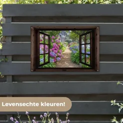 MuchoWow Tuinposter 90x60cm Hortensia Doorkijk Bloemen Paars Clearance