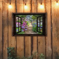 MuchoWow Tuinposter 90x60cm Hortensia Doorkijk Bloemen Paars Clearance
