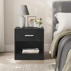 Merkloos Nachtkastje - Nachtkast - 41 x 39 x 28 cm - Nachtkastje met Lade - Zwart Clearance
