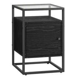 Merkloos Nachtkastje - Nachtkastjes industrieel - Hout en gehard glas - Zwart Best