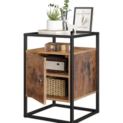 Merkloos Nachtkastje - uit hout en gehard glas - met kast - industriële stijl - Bruin Hot