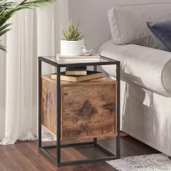 Merkloos Nachtkastje - uit hout en gehard glas - met kast - industriële stijl - Bruin Hot