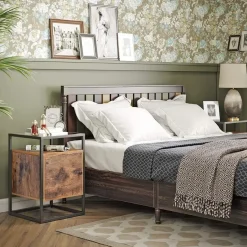 Merkloos Nachtkastje - uit hout en gehard glas - met kast - industriële stijl - Bruin Hot