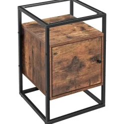 Merkloos Nachtkastje - uit hout en gehard glas - met kast - industriële stijl - Bruin Hot