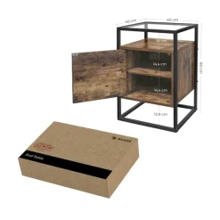 Merkloos Nachtkastje - uit hout en gehard glas - met kast - industriële stijl - Bruin Hot