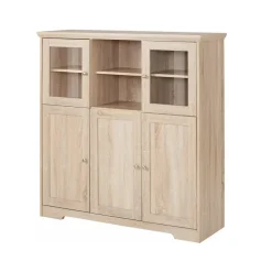 Loft24 Nanna - Kast met 2 glazen deuren en 3 deuren in eiken effect New