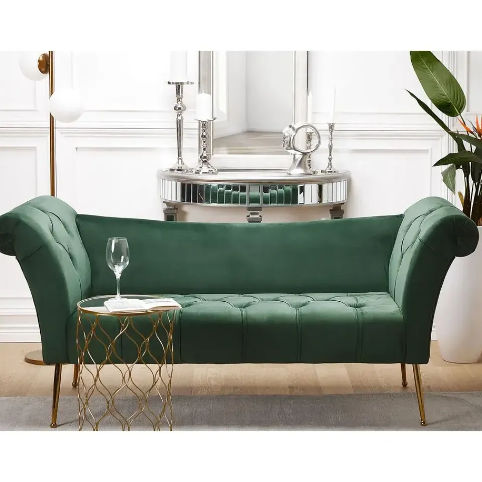 Beliani NANTILLY - Chaise longue - Groen - Symmetrisch - Fluweel Discount