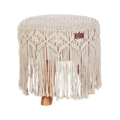 Beliani NAWABAD - Poef - Beige - 40 x 40 x 50 cm - Katoen New