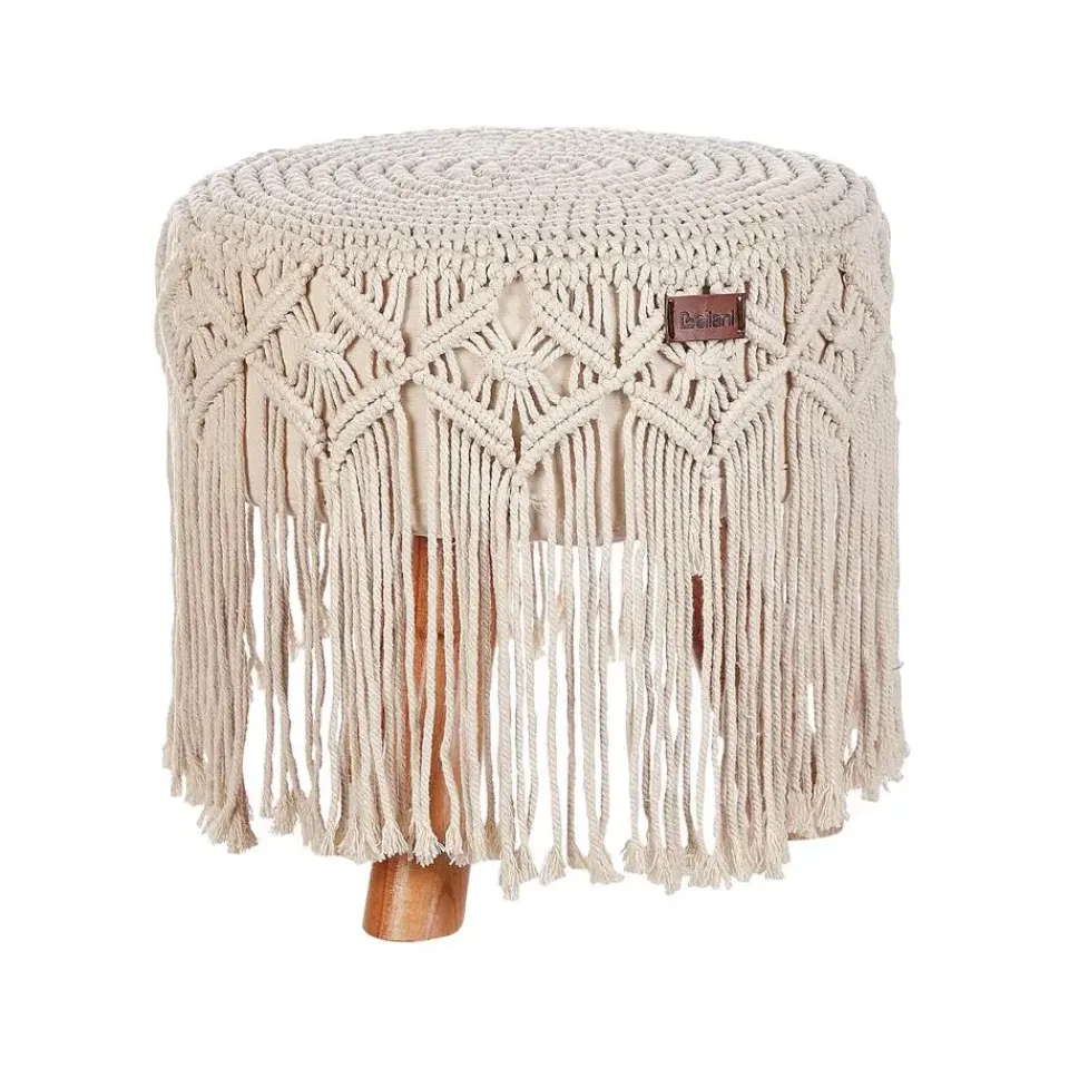 Beliani NAWABAD - Poef - Beige - 40 x 40 x 50 cm - Katoen New