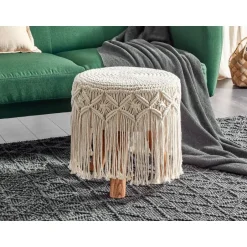 Beliani NAWABAD - Poef - Beige - 40 x 40 x 50 cm - Katoen New