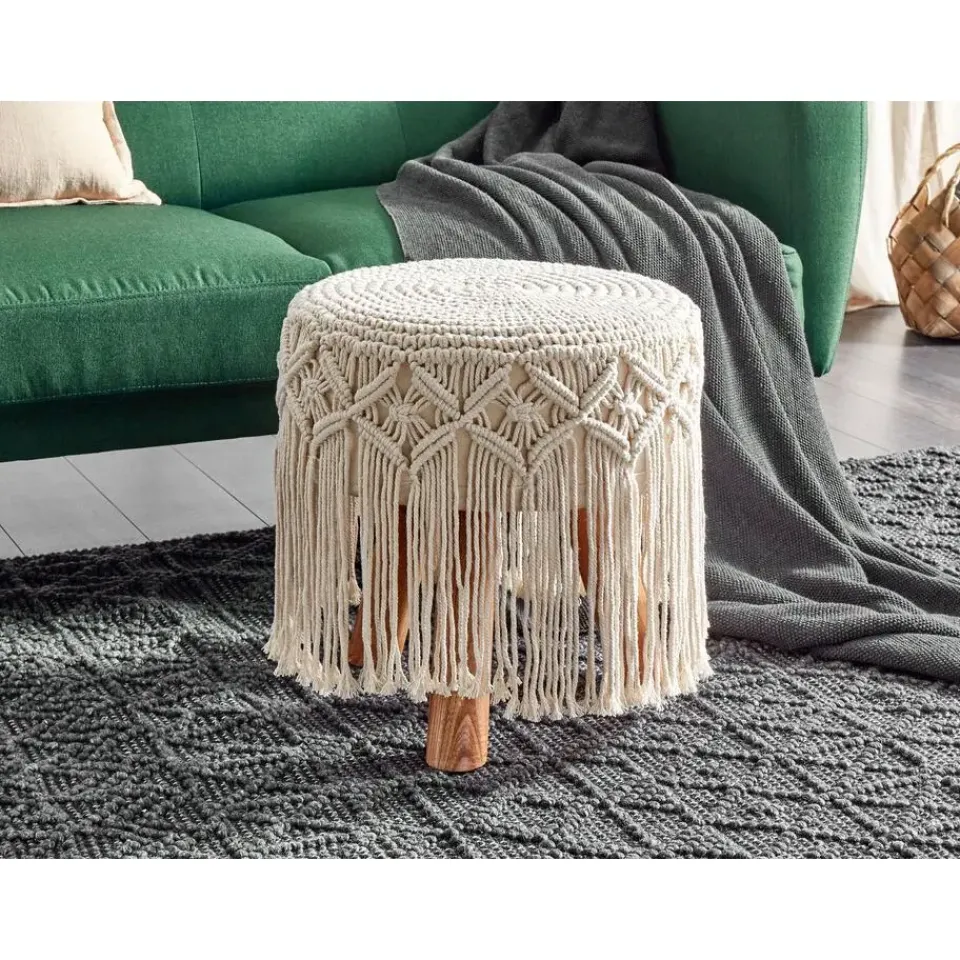 Beliani NAWABAD - Poef - Beige - 40 x 40 x 50 cm - Katoen New