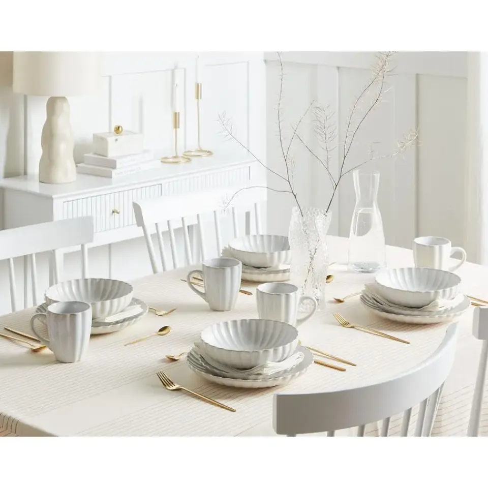 Leen Bakker NETTLE - Diepe borden set van 4 - Gebroken wit - Steengoed Discount