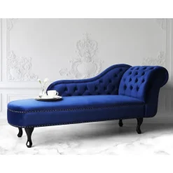 Beliani NIMES - Chaise longue - Blauw - Rechterzijde - Fluweel Outlet