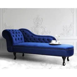 Beliani NIMES - Chaise longue - Blauw - Linkerzijde - Fluweel Clearance