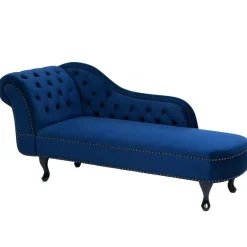 Beliani NIMES - Chaise longue - Blauw - Linkerzijde - Fluweel Clearance
