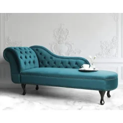 Beliani NIMES - Chaise longue - Groen Blauw - Linkerzijde - Fluweel