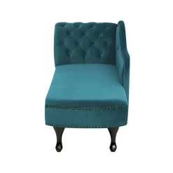 Beliani NIMES - Chaise longue - Groen Blauw - Linkerzijde - Fluweel