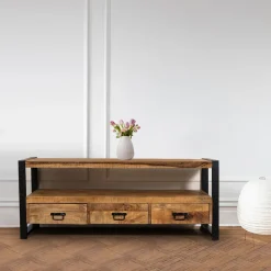 Furndea Nobe Interiors TV Meubel Britt 3 lades industrieel 150x45x60cm Clearance