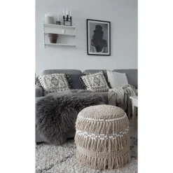 Beliani NOIDA - Poef - Beige - 44 cm - Katoen Clearance