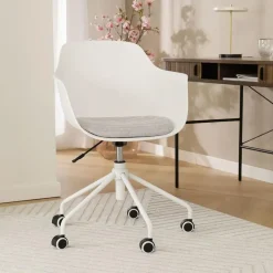 Leen Bakker Nolon Nout-Liz Bureaustoel Wit - Lichtgrijs Kussen - Wit Onderstel Discount