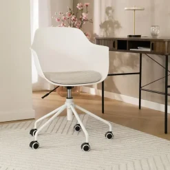 Leen Bakker Nolon Nout-Liz Bureaustoel Wit - Beige Kussen - Wit Onderstel