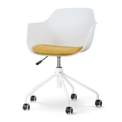 Leen Bakker Nolon Nout-Liz Bureaustoel Wit - Okergeel Kussen - Wit Onderstel Outlet