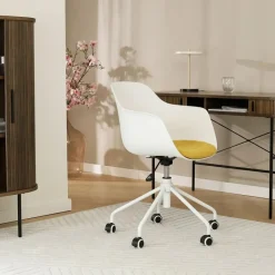 Leen Bakker Nolon Nout-Liz Bureaustoel Wit - Okergeel Kussen - Wit Onderstel Outlet