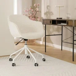 Leen Bakker Nolon Nout-Mare Bureaustoel Bouclé Beige - Armleuning - Wit Best