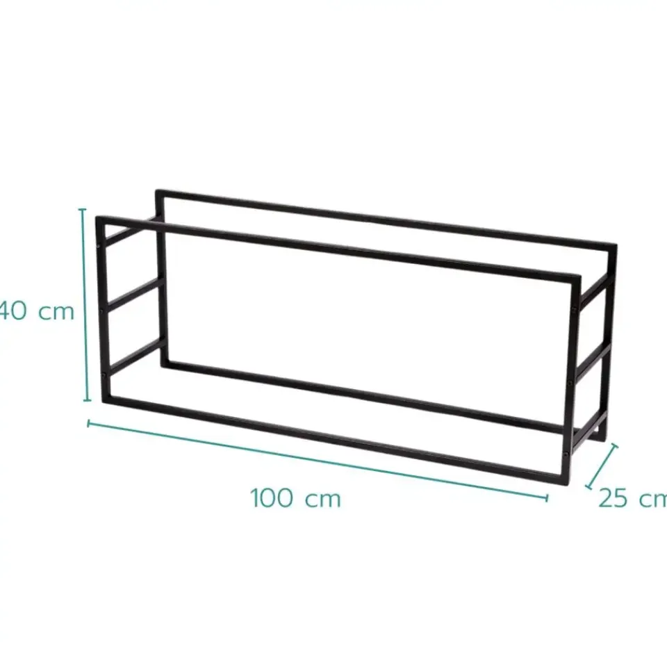 Nordix Houtrek Haardhout Opslag Binnen en Buiten Brandhout Rek Zwart 100x25x40cm Discount