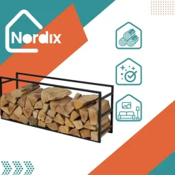 Nordix Houtrek Haardhout Opslag Binnen en Buiten Brandhout Rek Zwart 100x25x40cm Discount