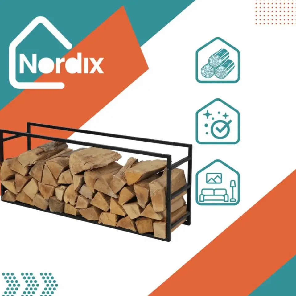 Nordix Houtrek Haardhout Opslag Binnen en Buiten Brandhout Rek Zwart 100x25x40cm Discount