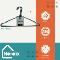 Nordix Kledinghangers set 150 stuks Metaal Zwart Draadhanger Kleerhangers New