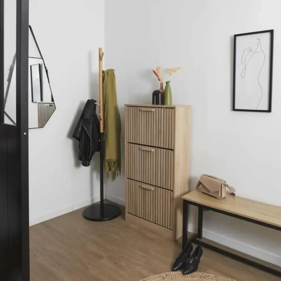 Nordix Schoenenkast met 3 Lades Schoenen Opbergsysteem Bruin Schoenenrek