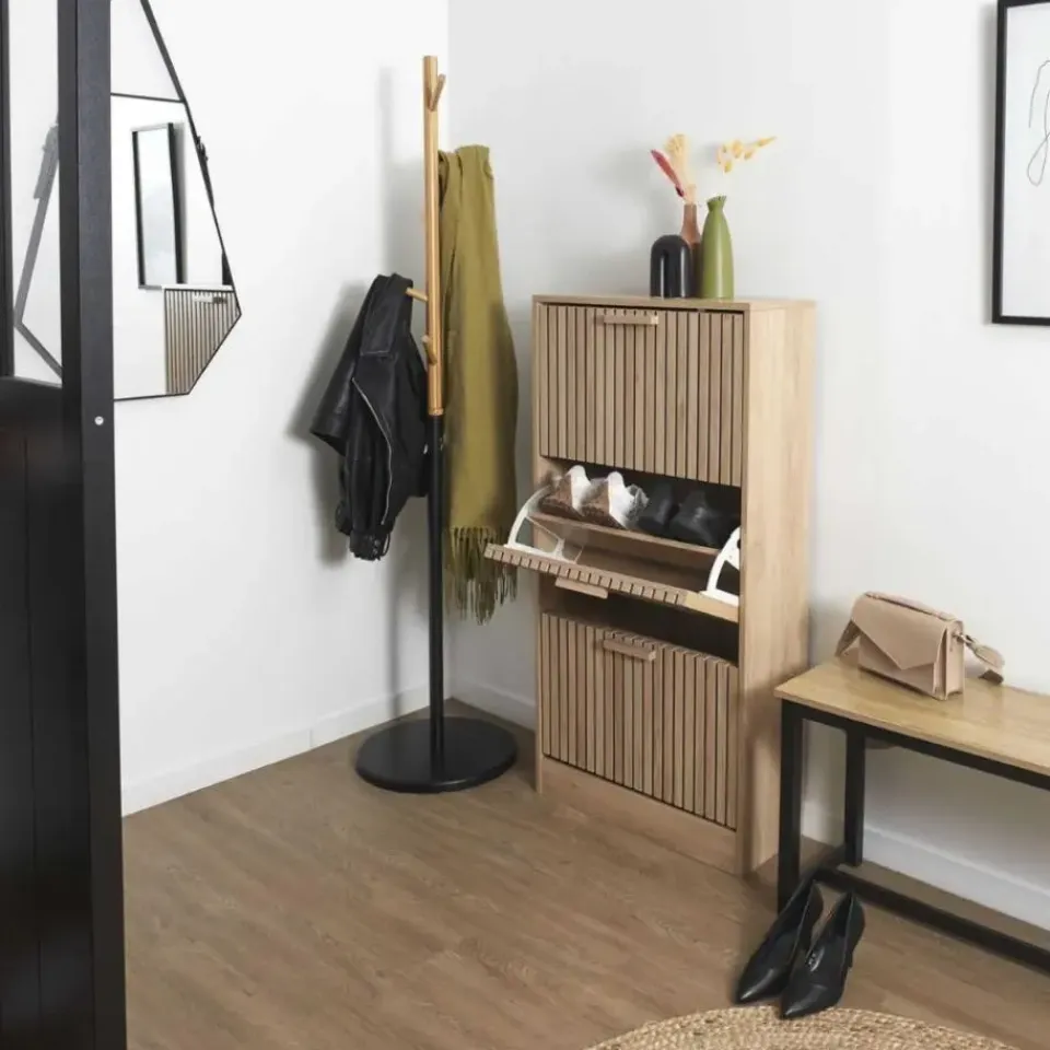 Nordix Schoenenkast met 3 Lades Schoenen Opbergsysteem Bruin Schoenenrek