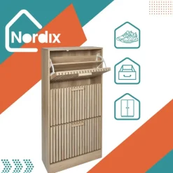 Nordix Schoenenkast met 3 Lades Schoenen Opbergsysteem Bruin Schoenenrek