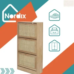 Nordix Schoenenkast met 3 Lades Schoenen Opbergsysteem Rotan Bruin Hout Clearance