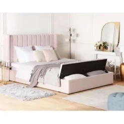 Beliani NOYERS - Bed met opbergruimte - Roze - 160 x 200 cm - Fluweel Discount