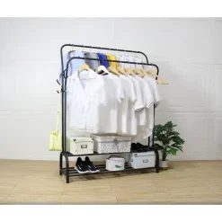 O'DADDY Dubbel Kledingrek met Schoenenrek - Zwart - 110x33x(137-157) cm Discount