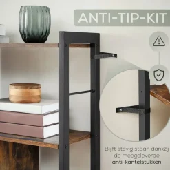 O'DADDY Industrieel Boekenkast - 74x30x150cm - Vintage Bruin/Zwart Metaal