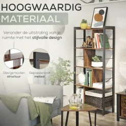 O'DADDY Industrieel Boekenkast - 74x30x150cm - Vintage Bruin/Zwart Metaal