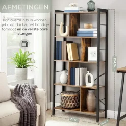 O'DADDY Industrieel Boekenkast - 74x30x150cm - Vintage Bruin/Zwart Metaal