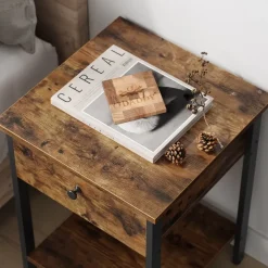 O'DADDY Industrieel Nachtkastje met Lade - 40x40x55 cm - Modern Bruin Clearance